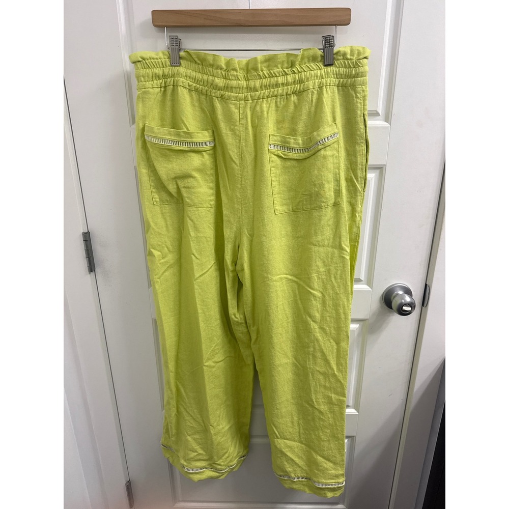 House of Harlow 1960 Lime Green Linen Blend Wide Leg Embroidered Pants Large - Picture 4 of 5